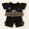 Black Jacket & Leggin Outfit Y269 for teddy bear – black bolero and leopard top.