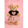 Tenue pour peluche Love Me 3002 – haut noir cœur rouge et jupe à motifs cœurs.