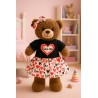 Tenue pour peluche Love Me 3002 – haut noir cœur rouge et jupe à motifs cœurs.