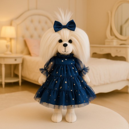 Lucky Doggy Starlight Night L130 – Tüllkleid blau mit goldenen Sternen.