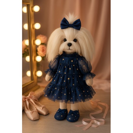 Ensemble Starlight Night Lucky Doggy L130 – robe bleue en tulle avec étoiles dorées.