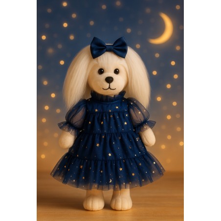 Lucky Doggy Starlight Night L130 – Tüllkleid blau mit goldenen Sternen.