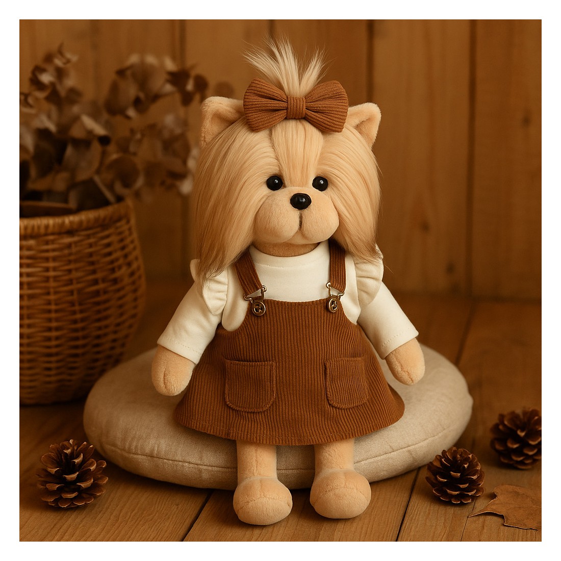 Lucky Doggy L112 braunes Cordkleid und Rüschenbluse für Plüschfigur Lucky Doggy L112 braunes Cordkleid und Rüschenbluse für Plüschfigur