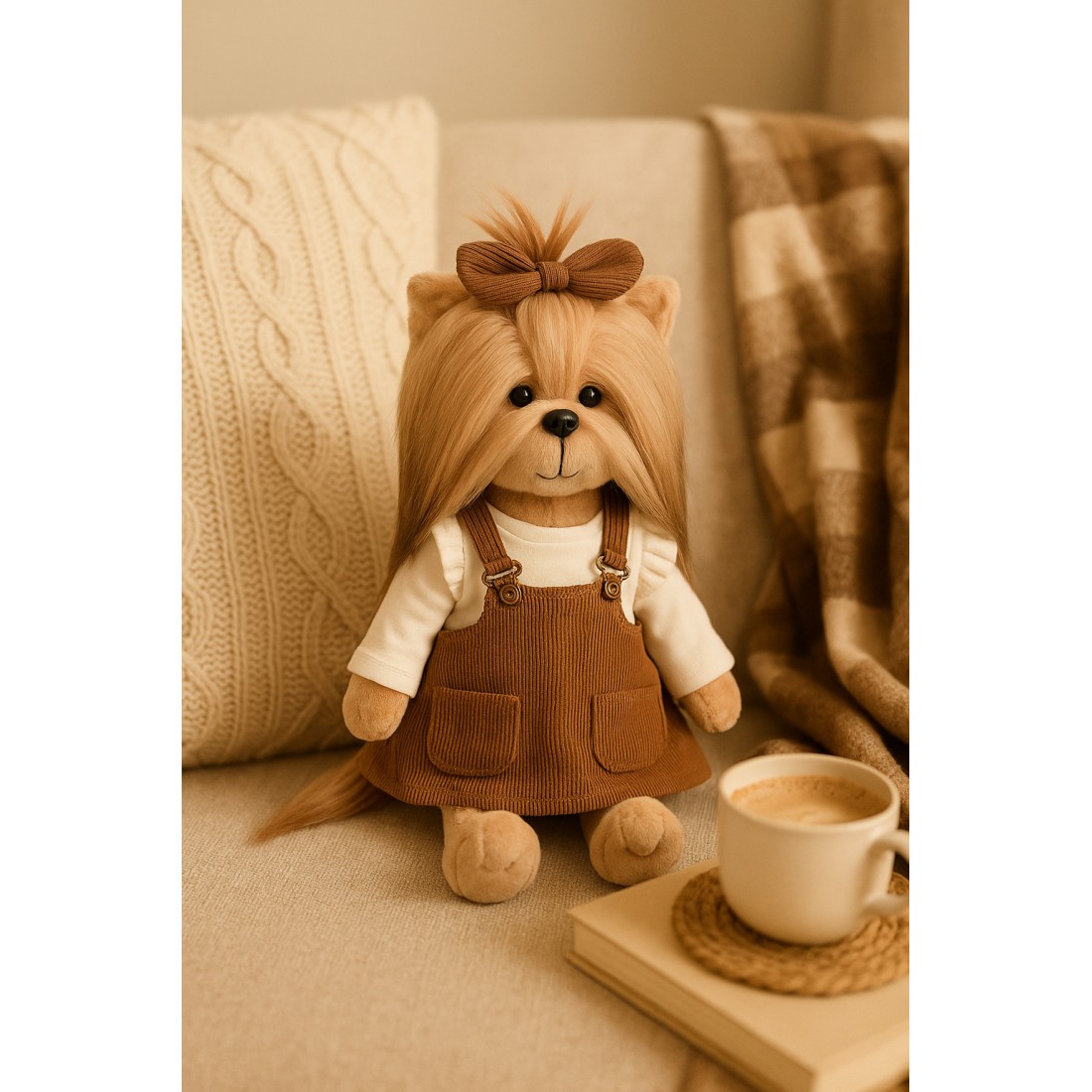 Lucky Doggy L112 braunes Cordkleid und Rüschenbluse für Plüschfigur Lucky Doggy L112 braunes Cordkleid und Rüschenbluse für Plüschfigur