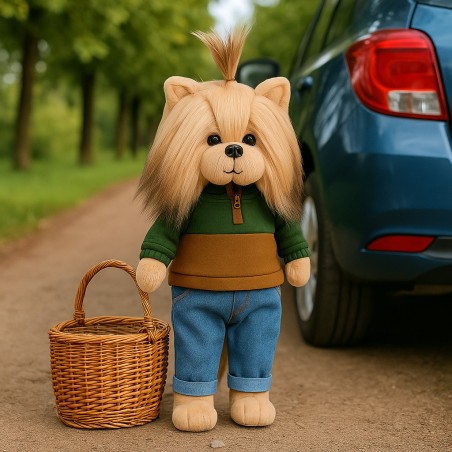 Lucky Doggy – Peluche articulée Andy avec sweat bicolore automnal et jean – Autumn Palette