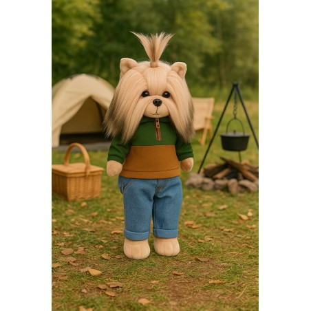 Lucky Doggy – Peluche articulée Andy avec sweat bicolore automnal et jean – Autumn Palette