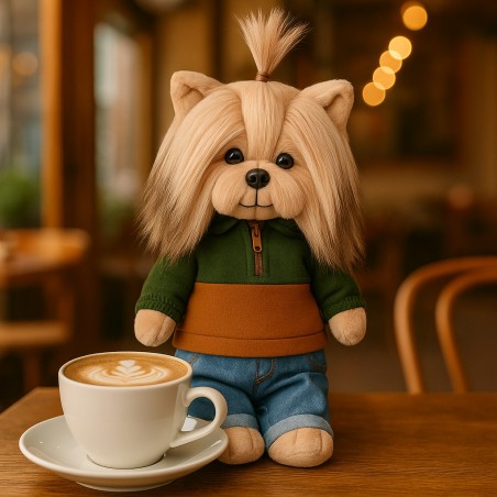 Lucky Doggy – Peluche articulée Andy avec sweat bicolore automnal et jean – Autumn Palette