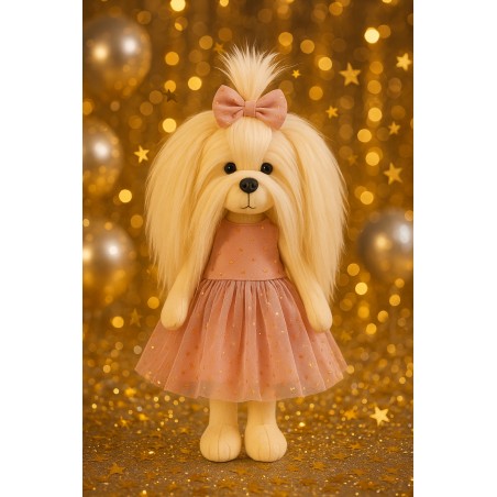 Lucky Mimi knuffel 38 cm roze jurk gouden stippen LD5/099