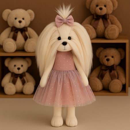 Peluche Lucky Mimi 38 cm robe rose pois dorés LD5/099
