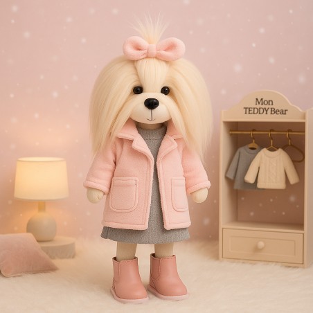 Lucky Yoyo Lavender Evening Ref. LD5/100 – Articulated plush in pink coat and gray dress