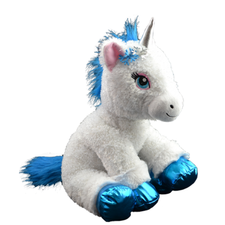 Hope the Winter Unicorn – Sparkling white plush with silver horn & metallic blue boots – Ref. 622