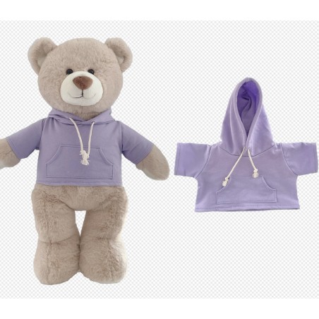 Knuffel 40 tot 45 cm gekleed met lichtpaarse hoodie – Ref Y235