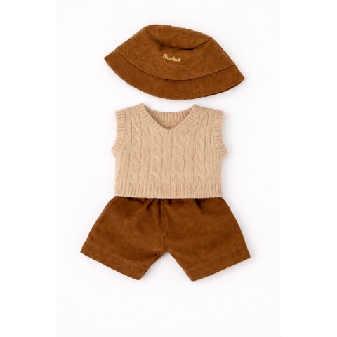 Ensemble pull torsadé beige et short marron pour peluche – Y247