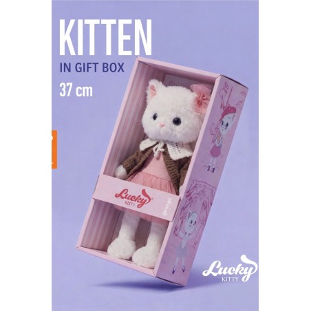 Lucky Kitty Sophie "Cozy Evening" 37 cm – Knuffel kat roze jurk – Ref LK01/03