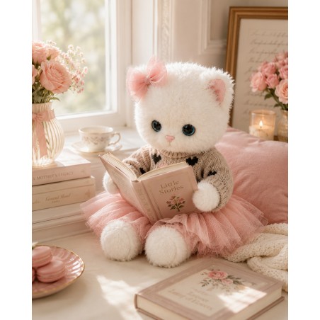 Ensemble peluche Lucky Doggy – Cœur rose : pull, robe tutu, nœud