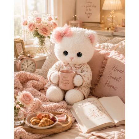 Ensemble peluche Lucky Doggy – Cœur rose : pull, robe tutu, nœud