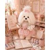 Ensemble peluche Lucky Doggy – Cœur rose : pull, robe tutu, nœud