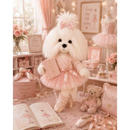 Ensemble peluche Lucky Doggy – Cœur rose : pull, robe tutu, nœud