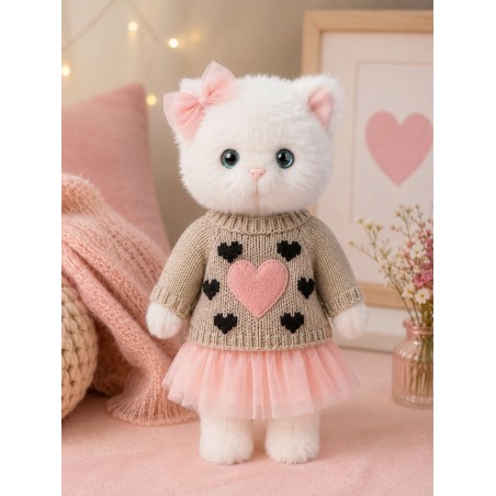 Ensemble peluche Lucky Doggy – Cœur rose : pull, robe tutu, nœud