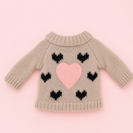 Ensemble peluche Lucky Doggy – Cœur rose : pull, robe tutu, nœud