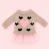 Ensemble peluche Lucky Doggy – Cœur rose : pull, robe tutu, nœud