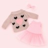 Ensemble peluche Lucky Doggy – Cœur rose : pull, robe tutu, nœud