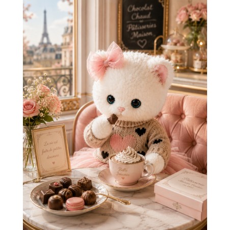 Ensemble peluche Lucky Doggy – Cœur rose : pull, robe tutu, nœud