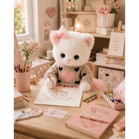 Ensemble peluche Lucky Doggy – Cœur rose : pull, robe tutu, nœud