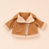 Ensemble Leopard Outfit Réf. L131 pour peluche Lucky Doggy, pantalon léopard, top marron, blouson camel et nœud.