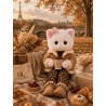 Ensemble Leopard Outfit Réf. L131 pour peluche Lucky Doggy, pantalon léopard, top marron, blouson camel et nœud.