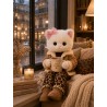 Ensemble Leopard Outfit Réf. L131 pour peluche Lucky Doggy, pantalon léopard, top marron, blouson camel et nœud.