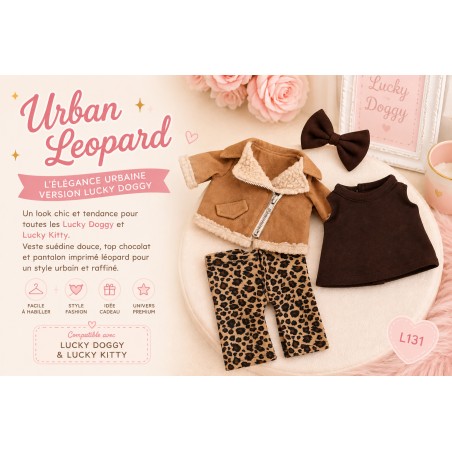 Lucky Doggy Urban Leopard Outfit L131 – suede jacket and leopard print trousers.