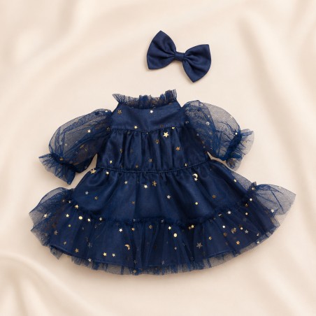 Lucky Doggy Starlight Night L130 – Tüllkleid blau mit goldenen Sternen.