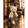 Set: Leopardenkleid & weiße Bikerjacke für Lucky Doggy 40 cm – rockiger Stil