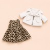 Set: Leopardenkleid & weiße Bikerjacke für Lucky Doggy 40 cm – rockiger Stil