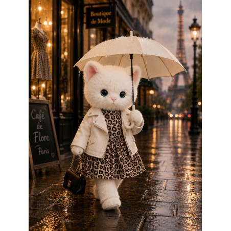 Leopard Dress & White Biker Jacket Outfit for Lucky Doggy Plush – Rock Style 40 cm