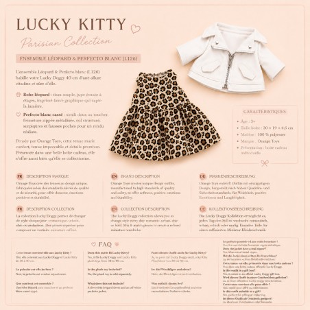 Set: Leopardenkleid & weiße Bikerjacke für Lucky Doggy 40 cm – rockiger Stil