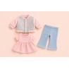 Lucky Doggy – Sweet College Set L125: Roze en Grijze Teddy Jas, Roze Jurk, Lichtblauwe Jeans
