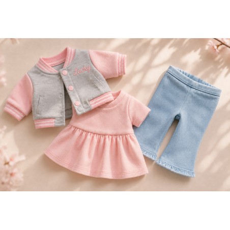 Lucky Doggy L125 Sweet College – pink and grey teddy jacket