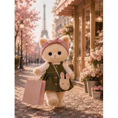 Lucky Doggy – Outfit L124: Green Dress with Bunny Bag, White Top, and Pink Headband