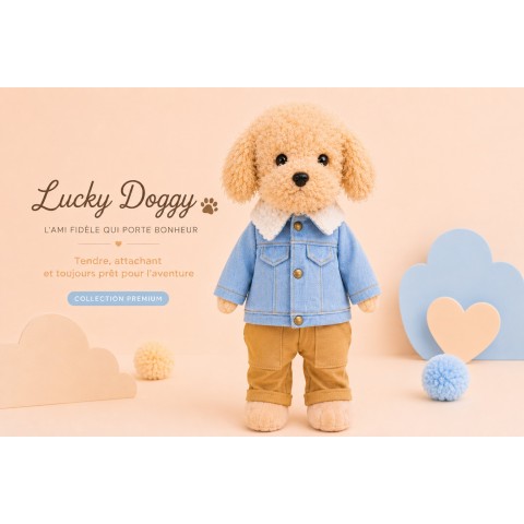 Lucky Doggy Lucky Andy Denim Style LD6/123 peluche 40 cm avec boîte cadeau