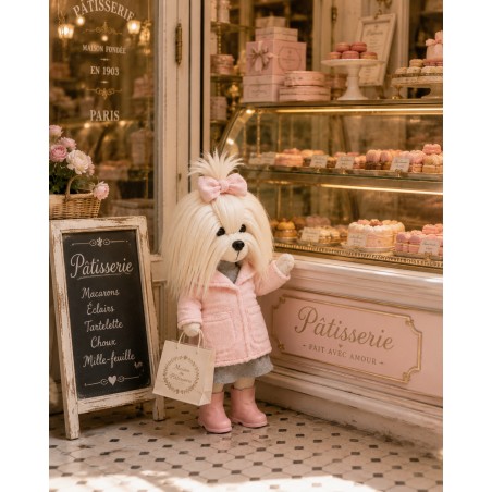 Lucky Yoyo Lavender Evening Réf. LD5/100 – Peluche Lucky Doggy articulée manteau rose et robe grise