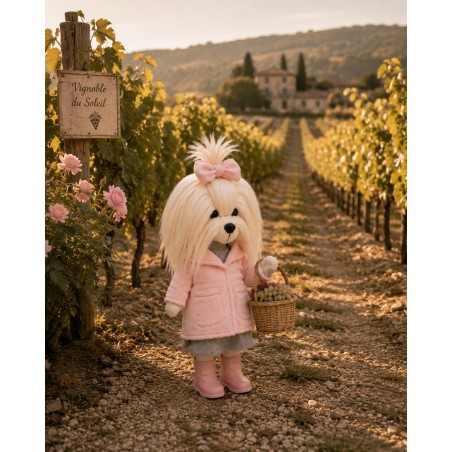 Lucky Yoyo Lavender Evening Réf. LD5/100 – Peluche Lucky Doggy articulée manteau rose et robe grise