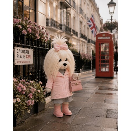 Lucky Yoyo Lavender Evening Réf. LD5/100 – Peluche Lucky Doggy articulée manteau rose et robe grise