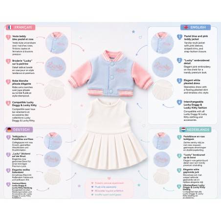 Lucky Doggy L119 – pastel blue and pink teddy jacket with white pleated dress