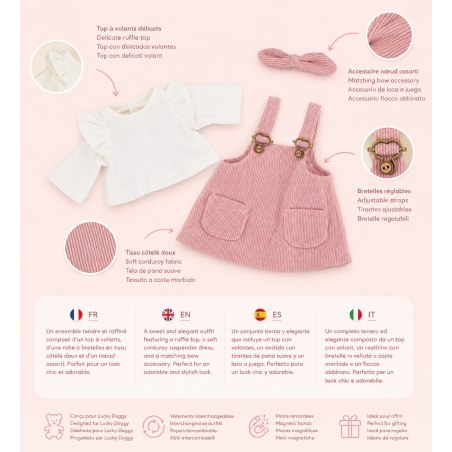 Lucky Doggy L114 robe salopette rose et haut volanté pour peluche