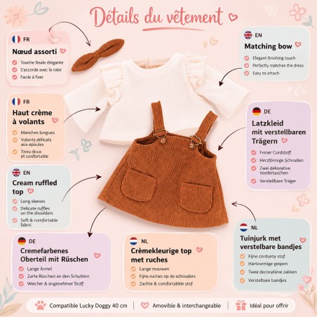 Lucky Doggy L112 robe salopette marron et haut crème pour peluche