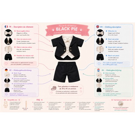 Black Pie Ceremonie Outfit voor Knuffels – Ref. Y001