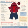Knuffelkleding 40 cm – “Weekend Denim” set plat gepresenteerd (rood T-shirt, geruite hoodie, jeans) – Ref. Y1003