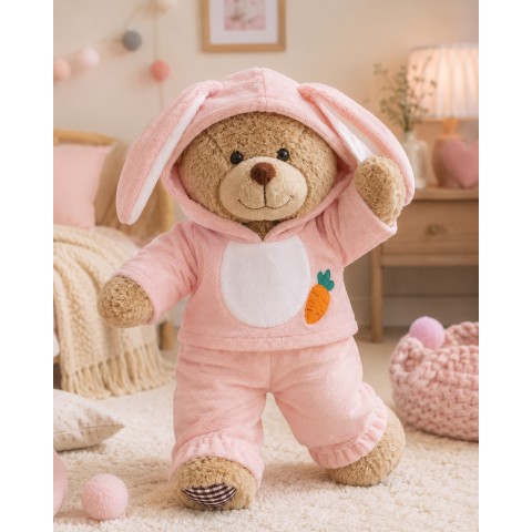 pyjama rose pour peluche avec capuche à oreilles et carotte – Réf. Y236